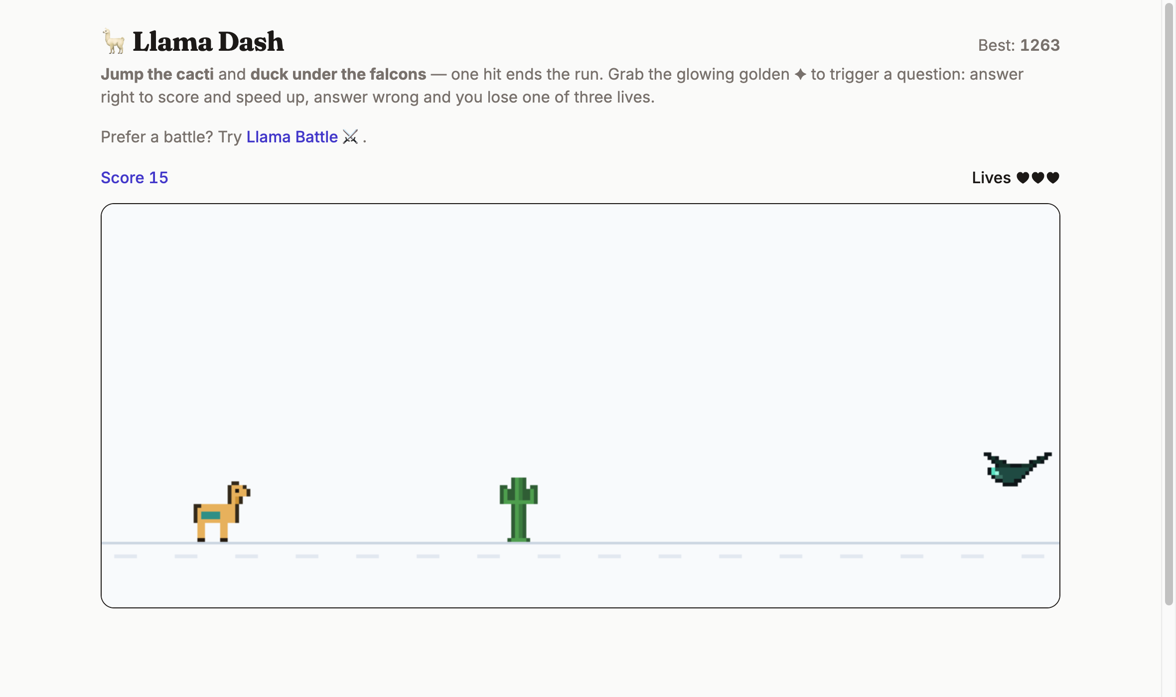 Llama Dash Retro Arcade Trivia Runner
